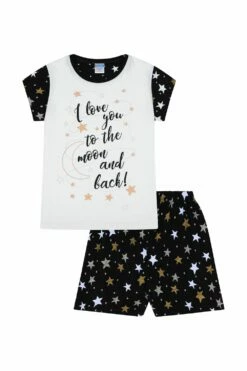 Girls 'I Love You To The Moon And Back Gold Short Pyjamas
