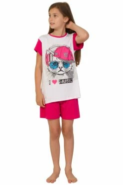 Girls Cat 'I Love Music' Short Pyjamas 13 Years