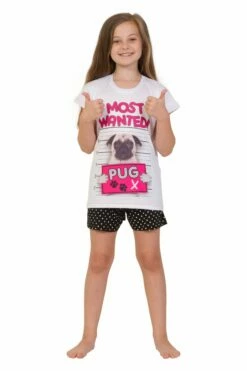 Girls "Most Wanted Pug" Short Pyjamas